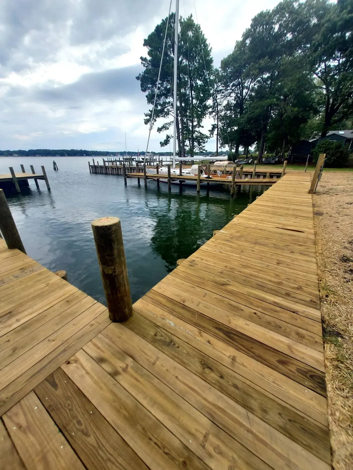 L-shaped dock walkway on the water